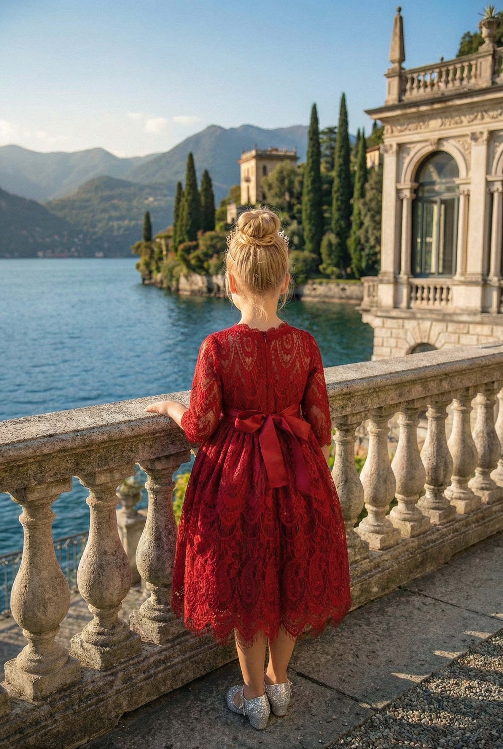 BELLA RAFAELA DRESS & BELT SET-CRIMSON