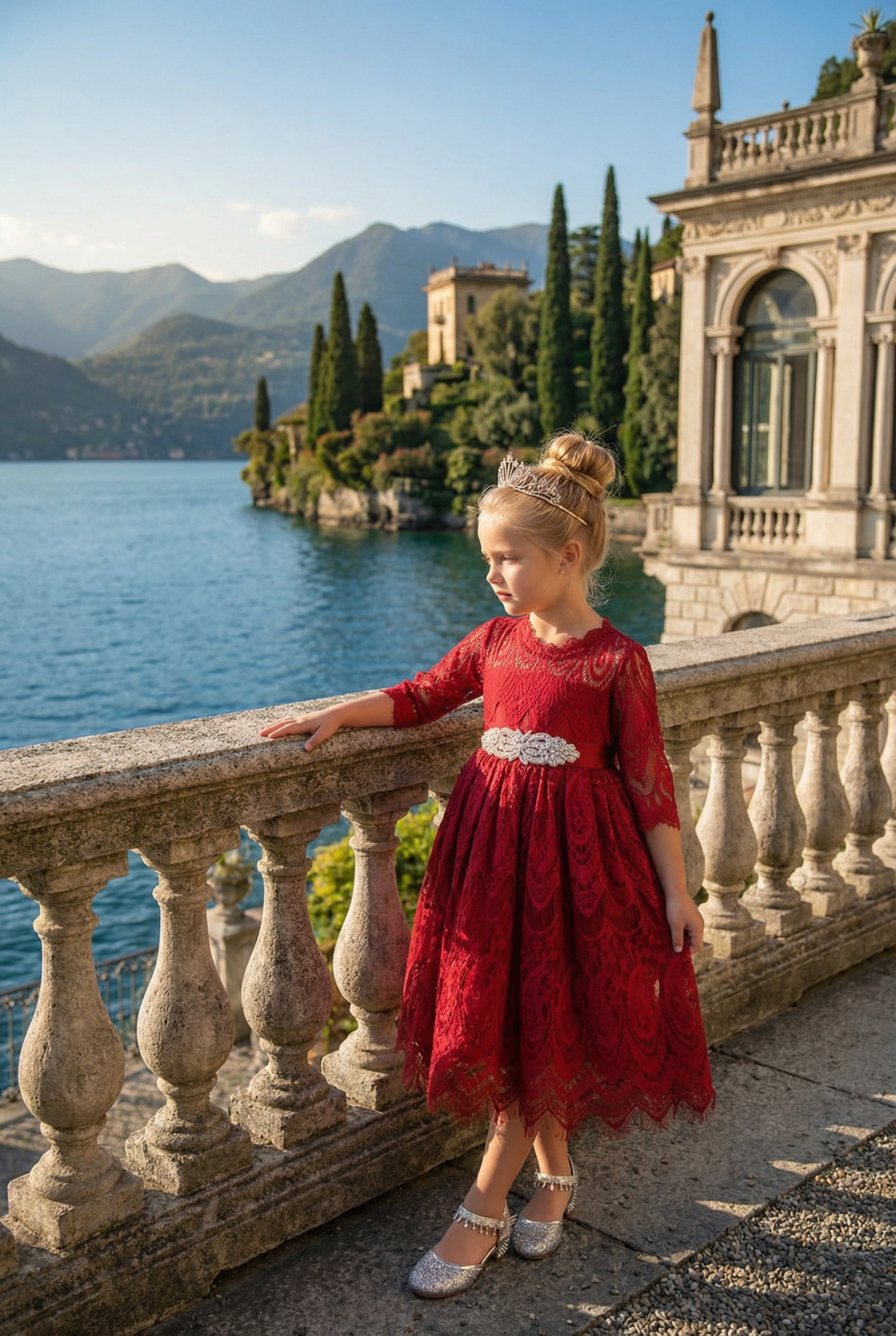 BELLA RAFAELA DRESS & BELT SET-CRIMSON