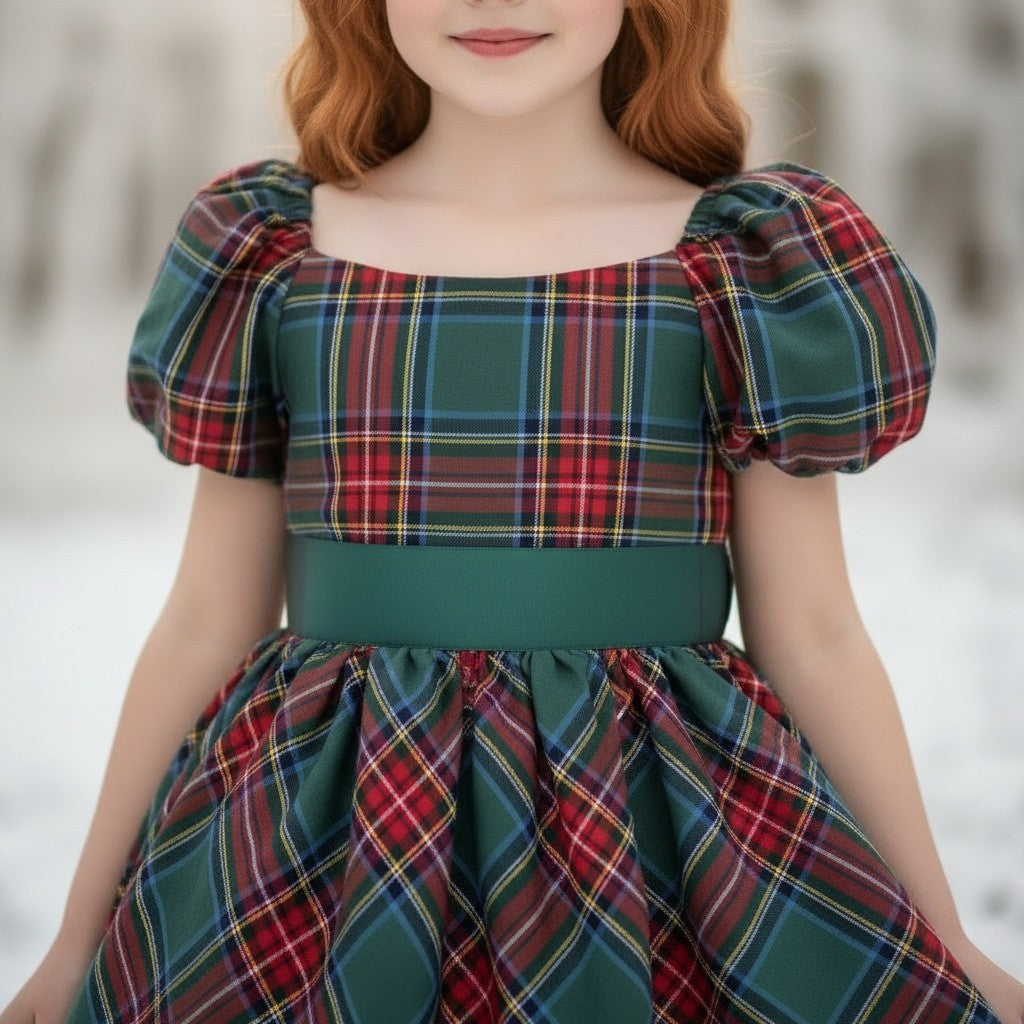 ARIELLE DRESS EMERALD TARTAN