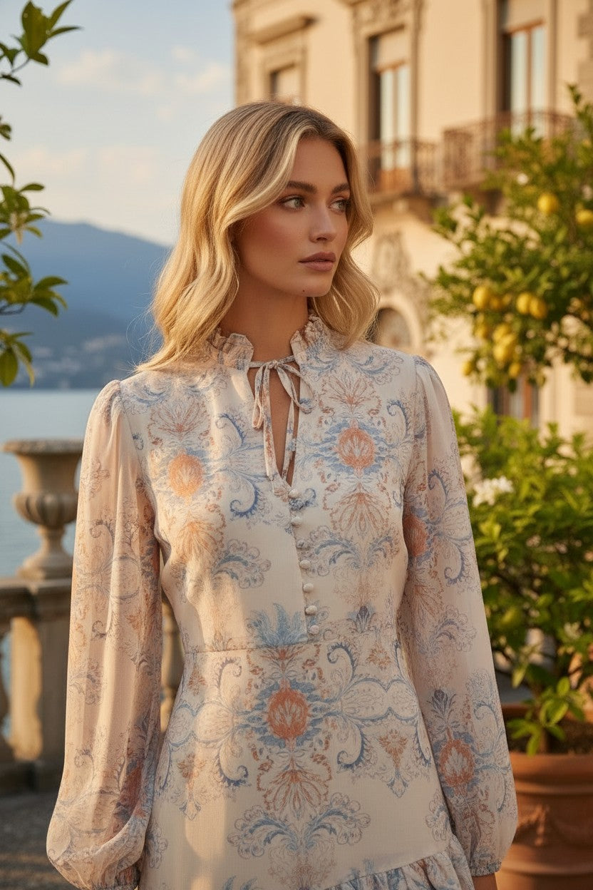 MORGAN DRESS IVORY DAMASK