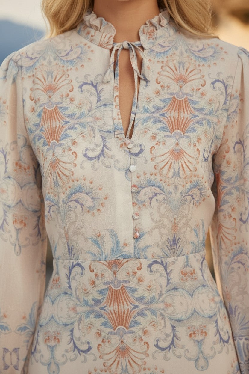 MORGAN DRESS IVORY DAMASK