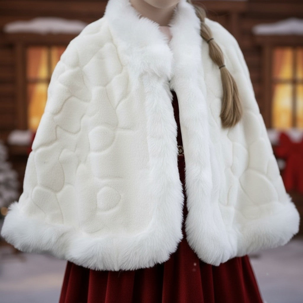 CATHERINE FAUX FUR CAPE WHITE