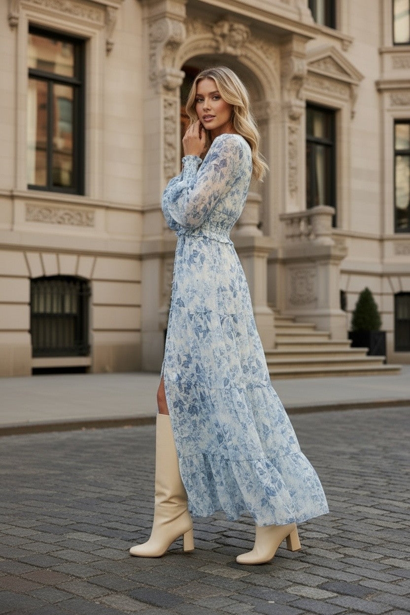 Lace Trimmed Floral Dress スカイブルー Marcela Maxi Dress Blue Floral