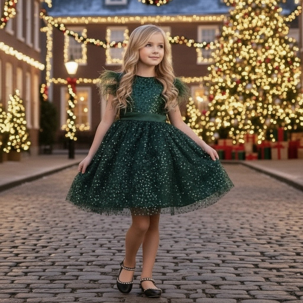 ELIANA DRESS & HAIR BOW SET EMERALD