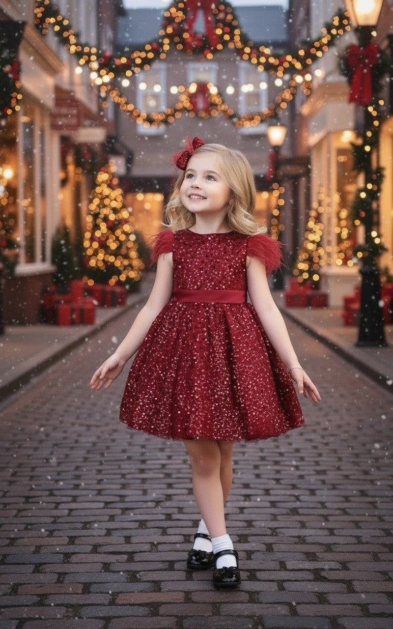 ELIANA DRESS & HAIR BOW SET CRIMSON