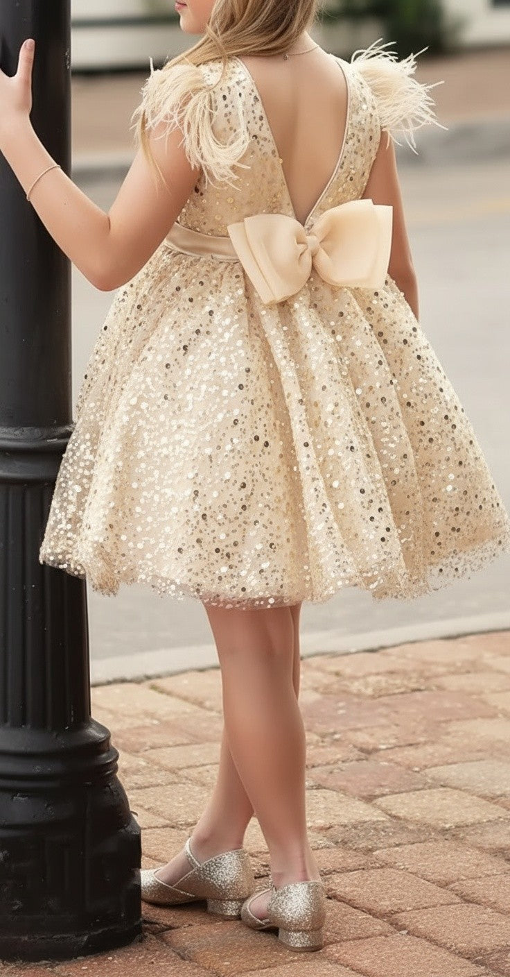 ELIANA DRESS & HAIR BOW SET GOLD