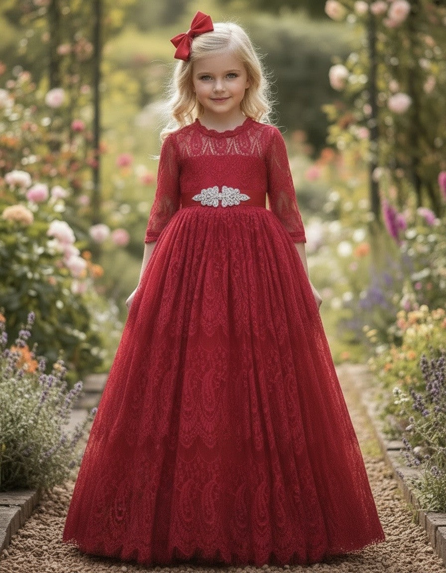 BELLA RAFAELA GOWN & BELT CRIMSON