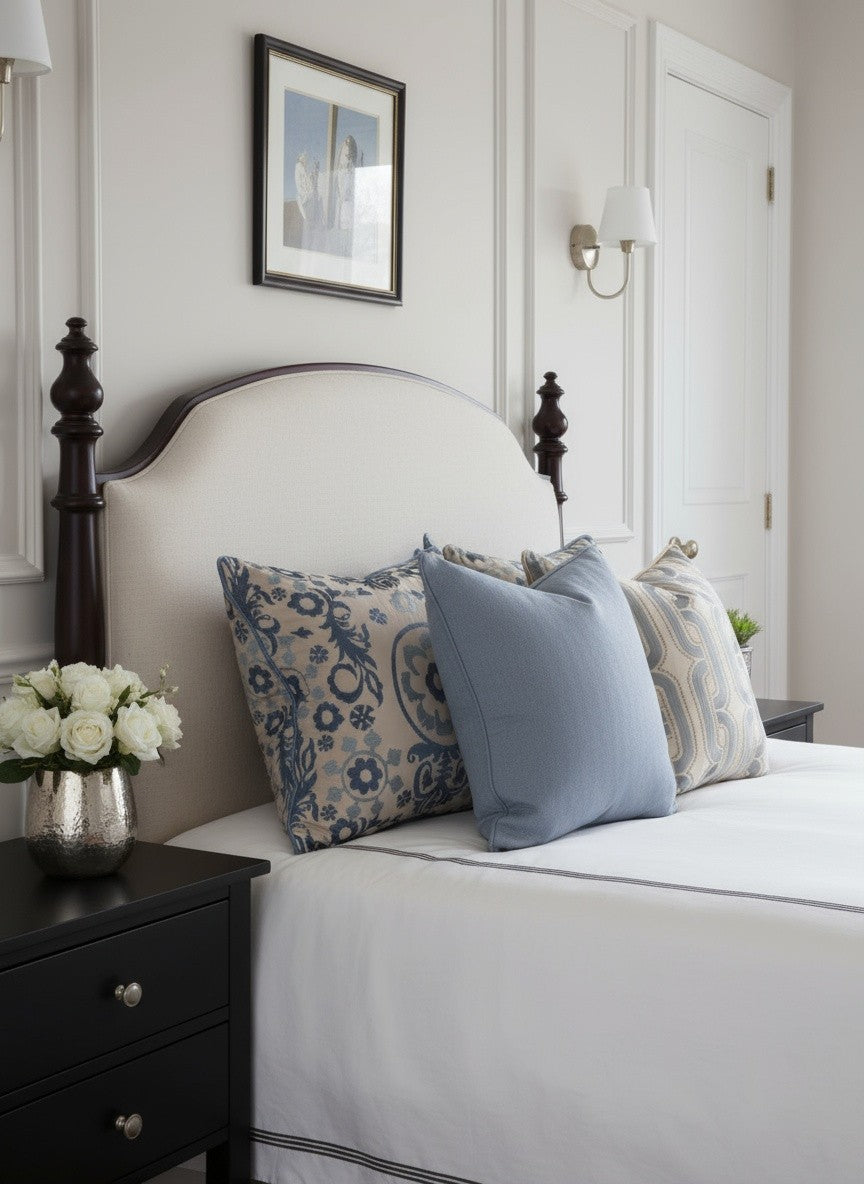 VERSAILLES EMBROIDERED PILLOW BLUE FLORAL