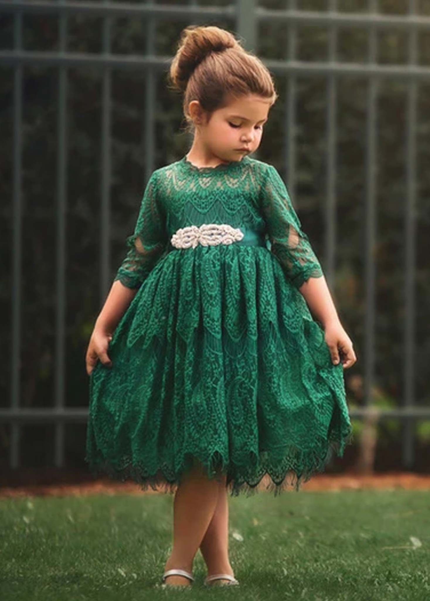 BELLA RAFAELA DRESS & BELT SET-EMERALD