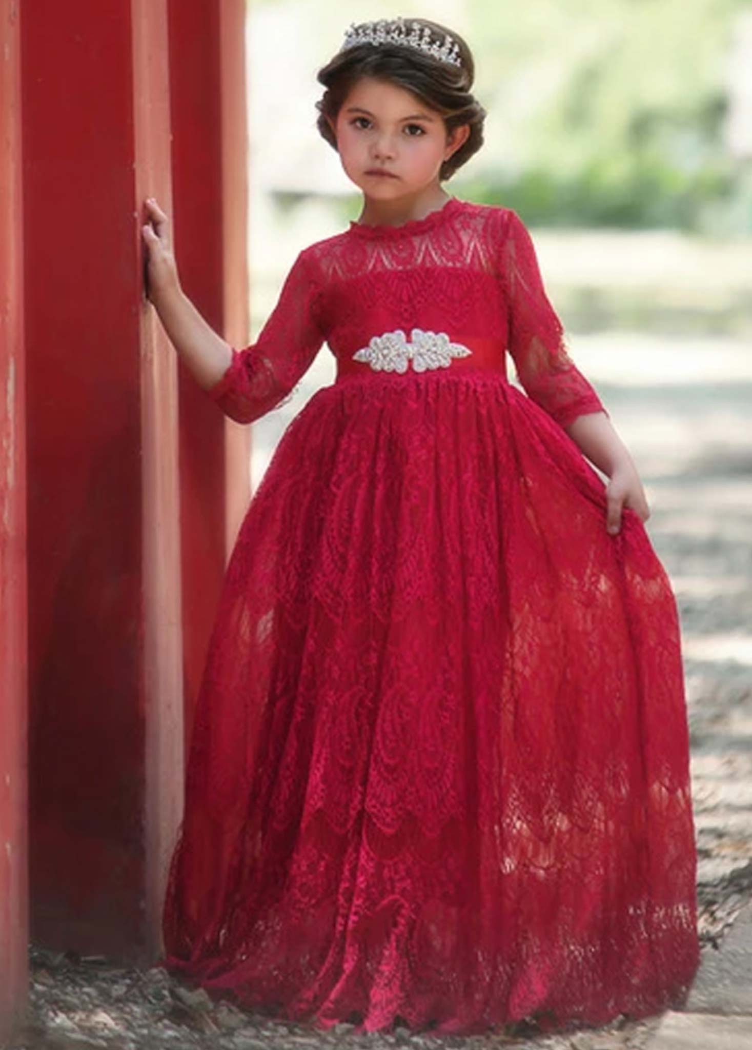 BELLA RAFAELA GOWN & BELT CRIMSON