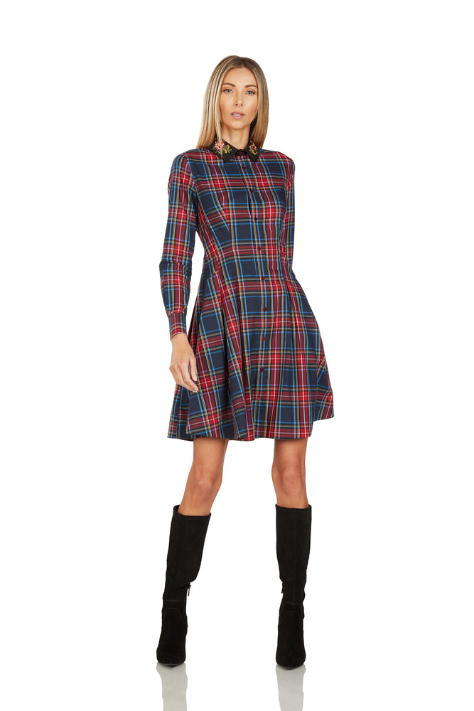 TRACY EMBROIDERED COLLAR TARTAN DRESS