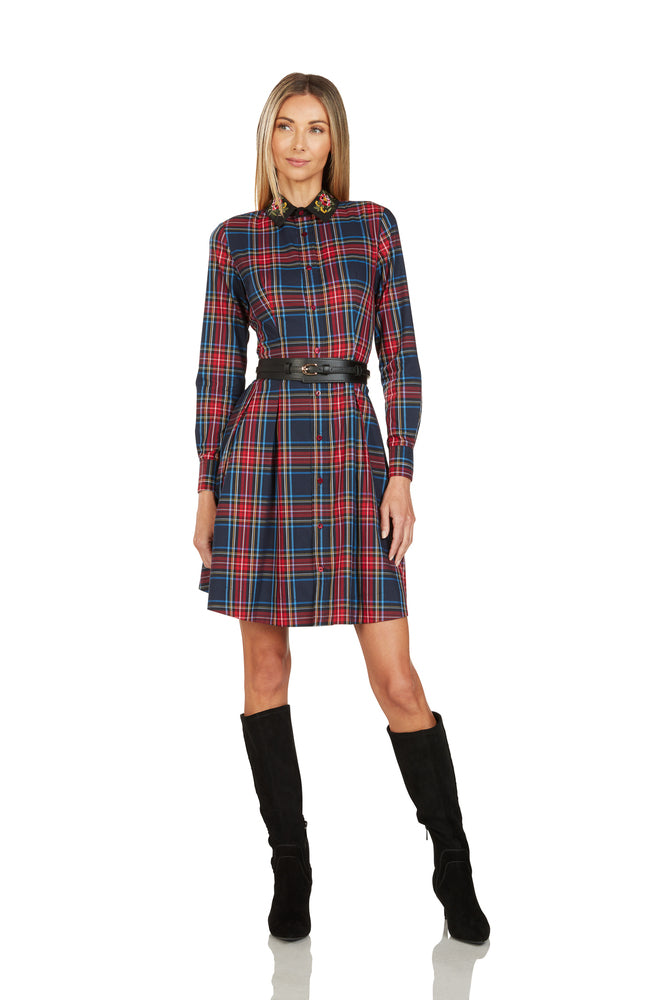 TRACY EMBROIDERED COLLAR TARTAN DRESS