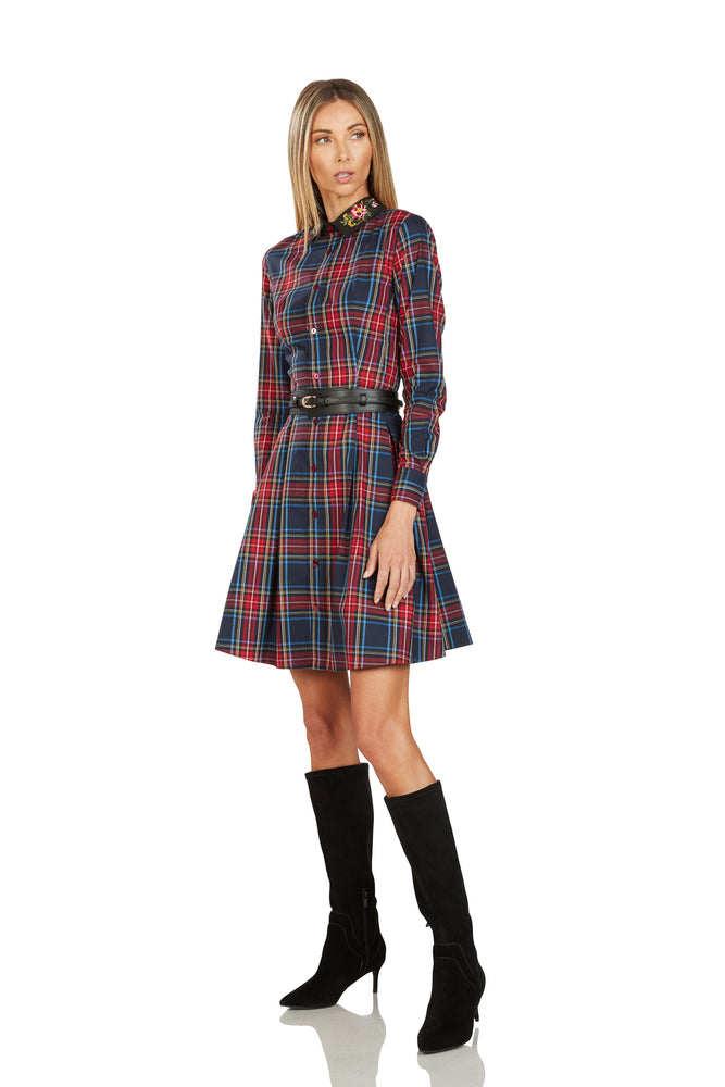 TRACY EMBROIDERED COLLAR TARTAN DRESS