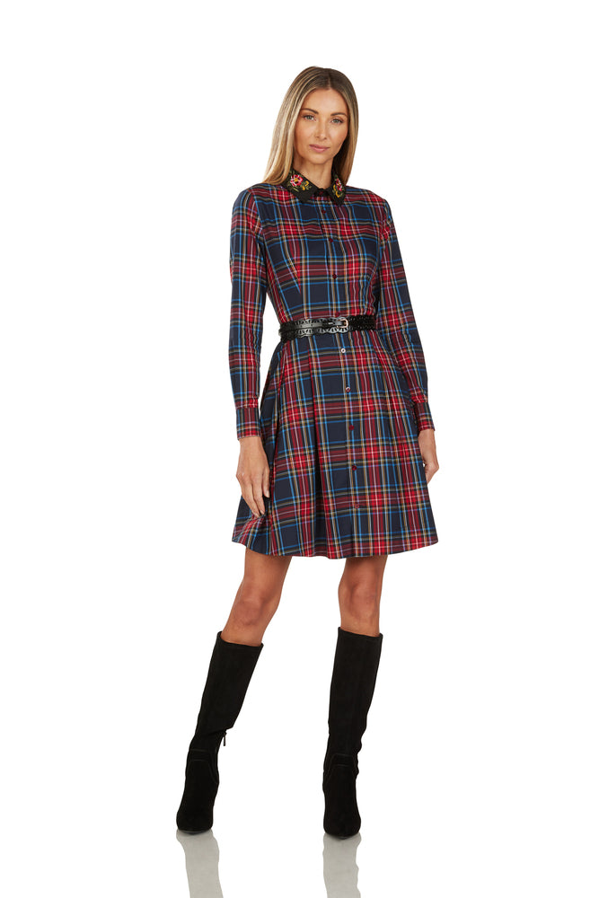 TRACY EMBROIDERED COLLAR TARTAN DRESS