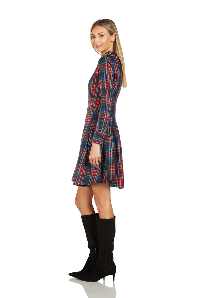 TRACY EMBROIDERED COLLAR TARTAN DRESS