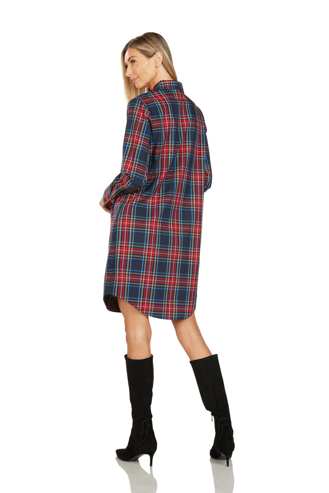 EVE BUTTON FRONT TARTAN SHIRT DRESS