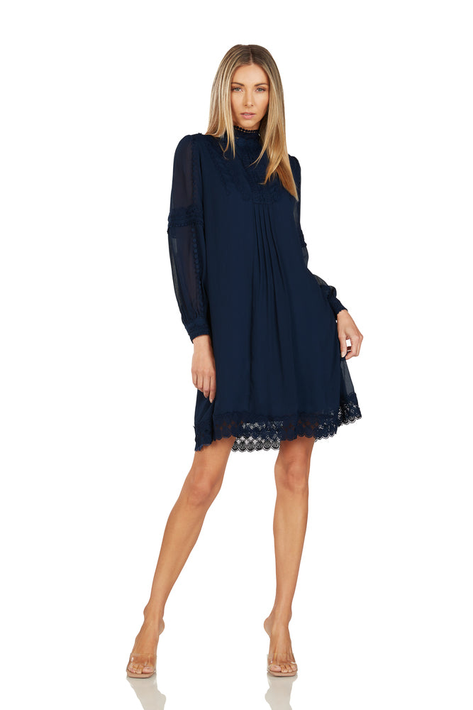 $99.99 DRESS EVENT THEODORA SHIFT DRESS NAVY BLUE