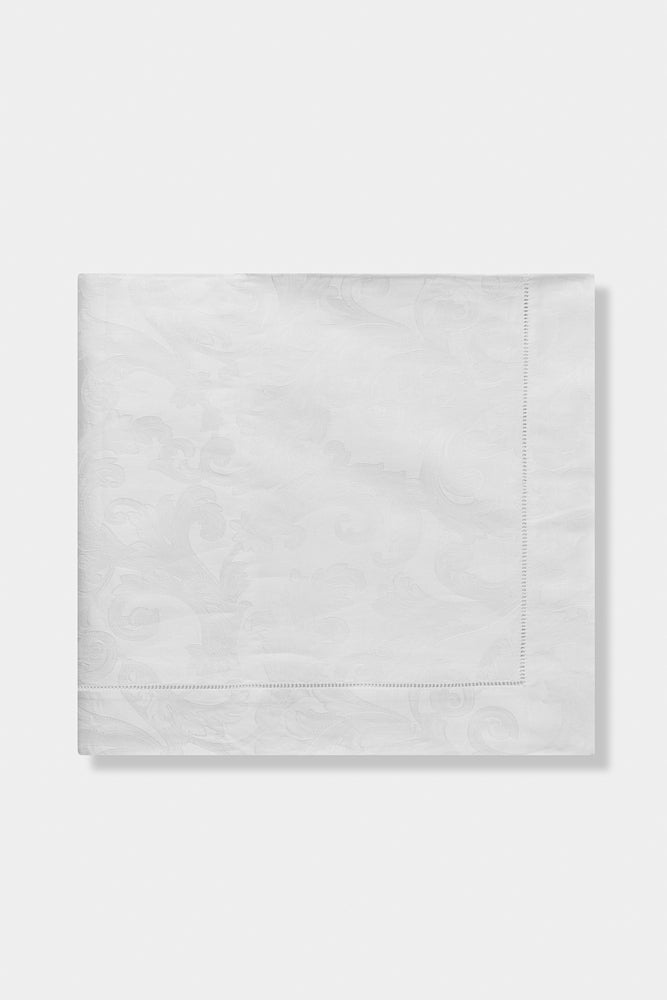 MILANO WHITE JACQUARD TABLECLOTH 128"X56" RECTANGLE