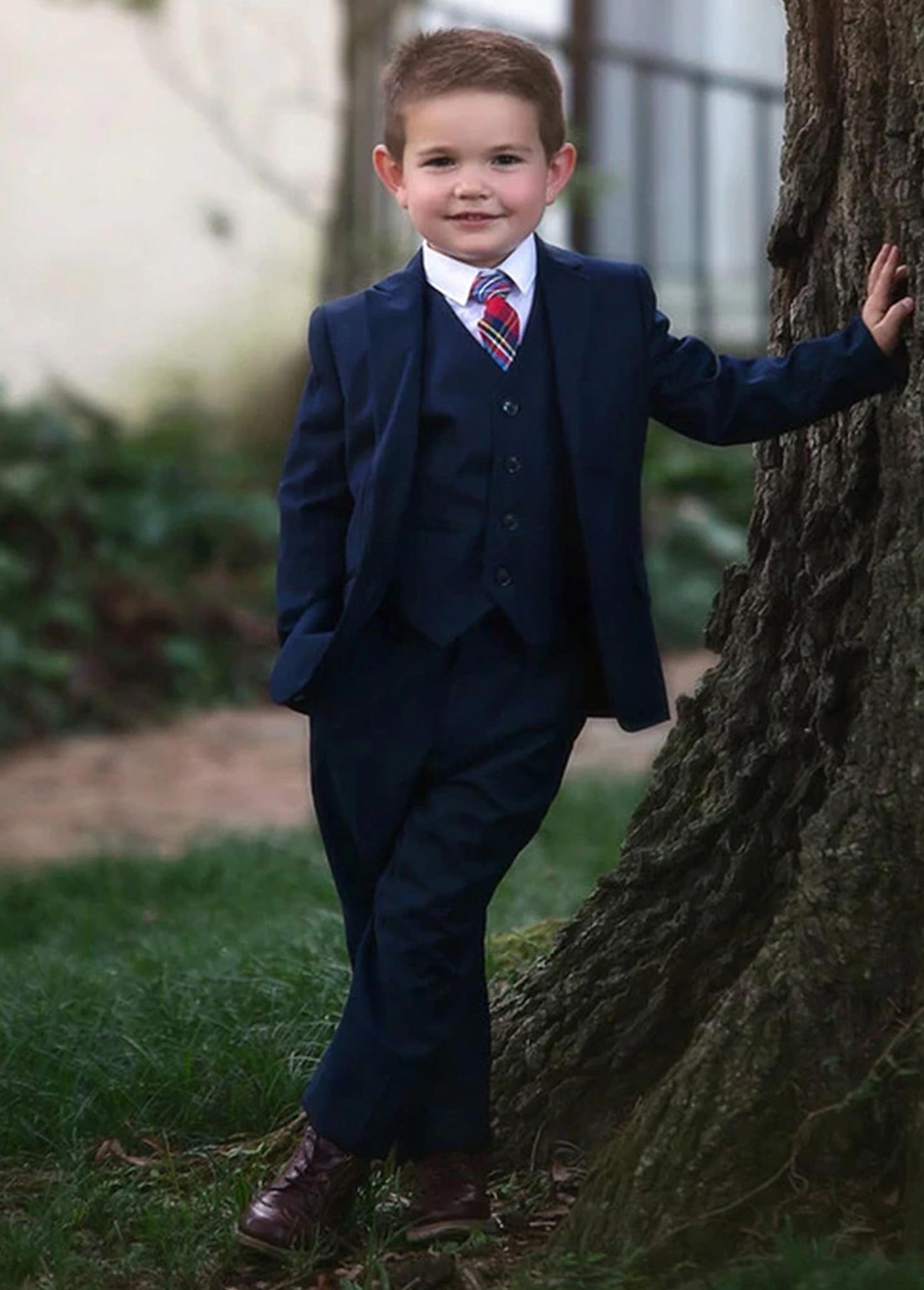 Boys Navy Blue Brooks Suit Set - Main Image
