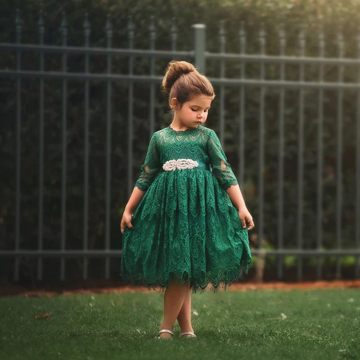 FALL DRESS SALE BELLA RAFAELA DRESS & BELT SET-EMERALD