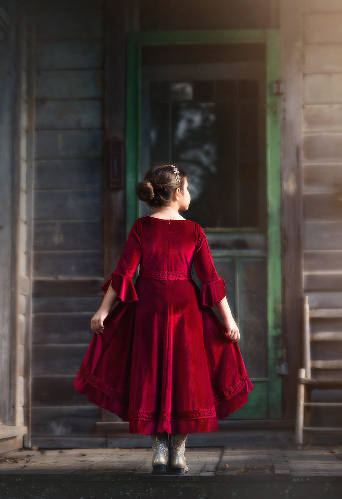 LILY DRESS BURGUNDY VELVET