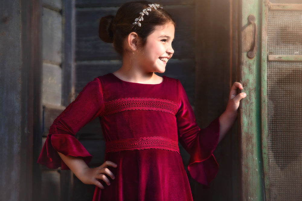 LILY DRESS BURGUNDY VELVET