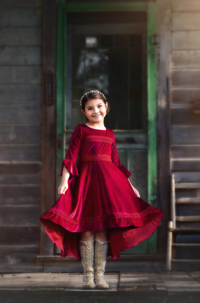 LILY DRESS BURGUNDY VELVET