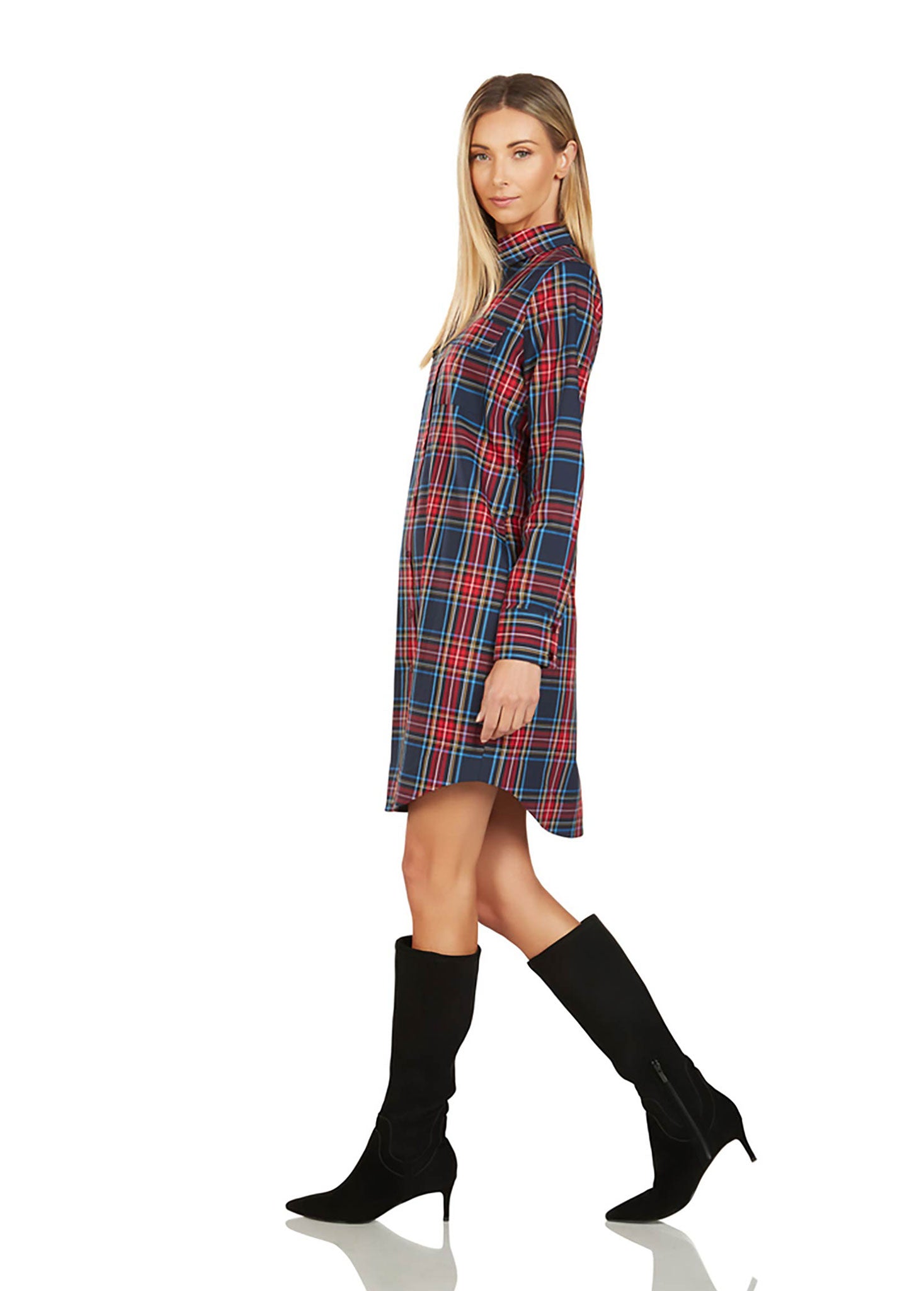EVE BUTTON FRONT TARTAN SHIRT DRESS