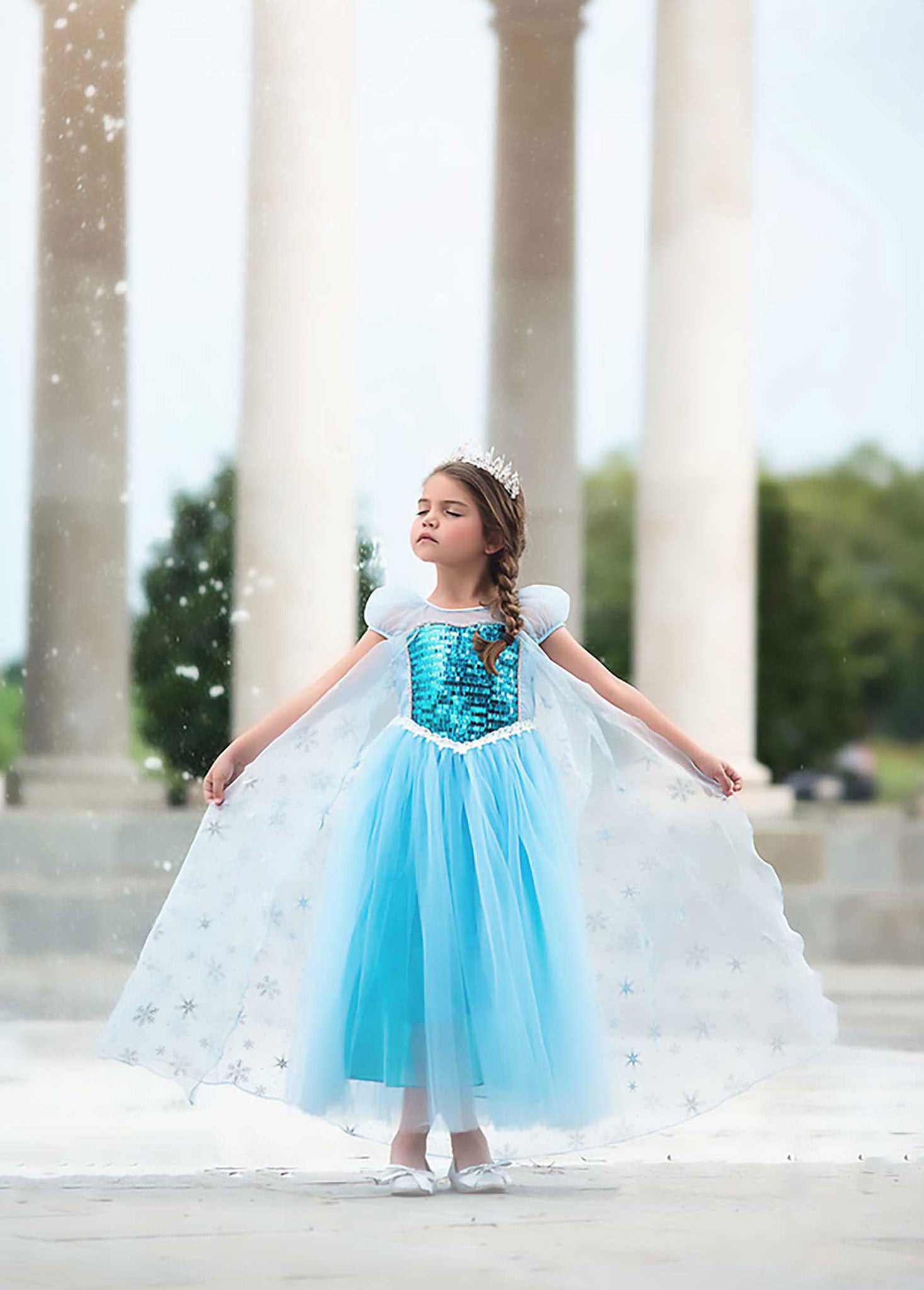 Girls Ice Queen Complete Costume Outfit - Elsa Style Fancy Dress (Blue)