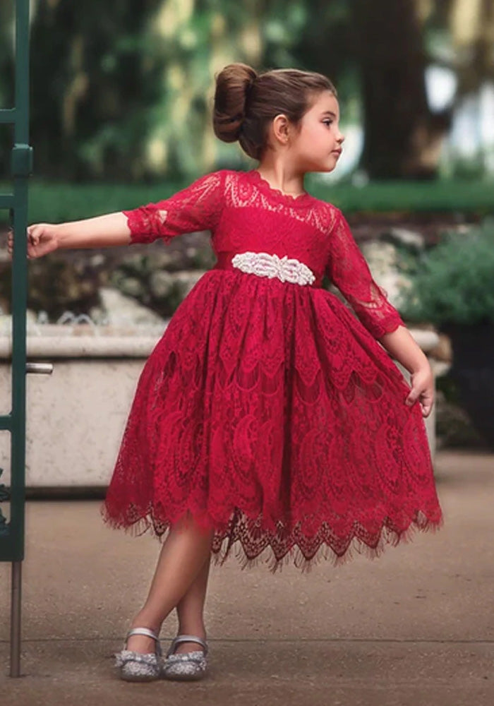 FALL DRESS SALE BELLA RAFAELA DRESS & BELT SET-CRIMSON