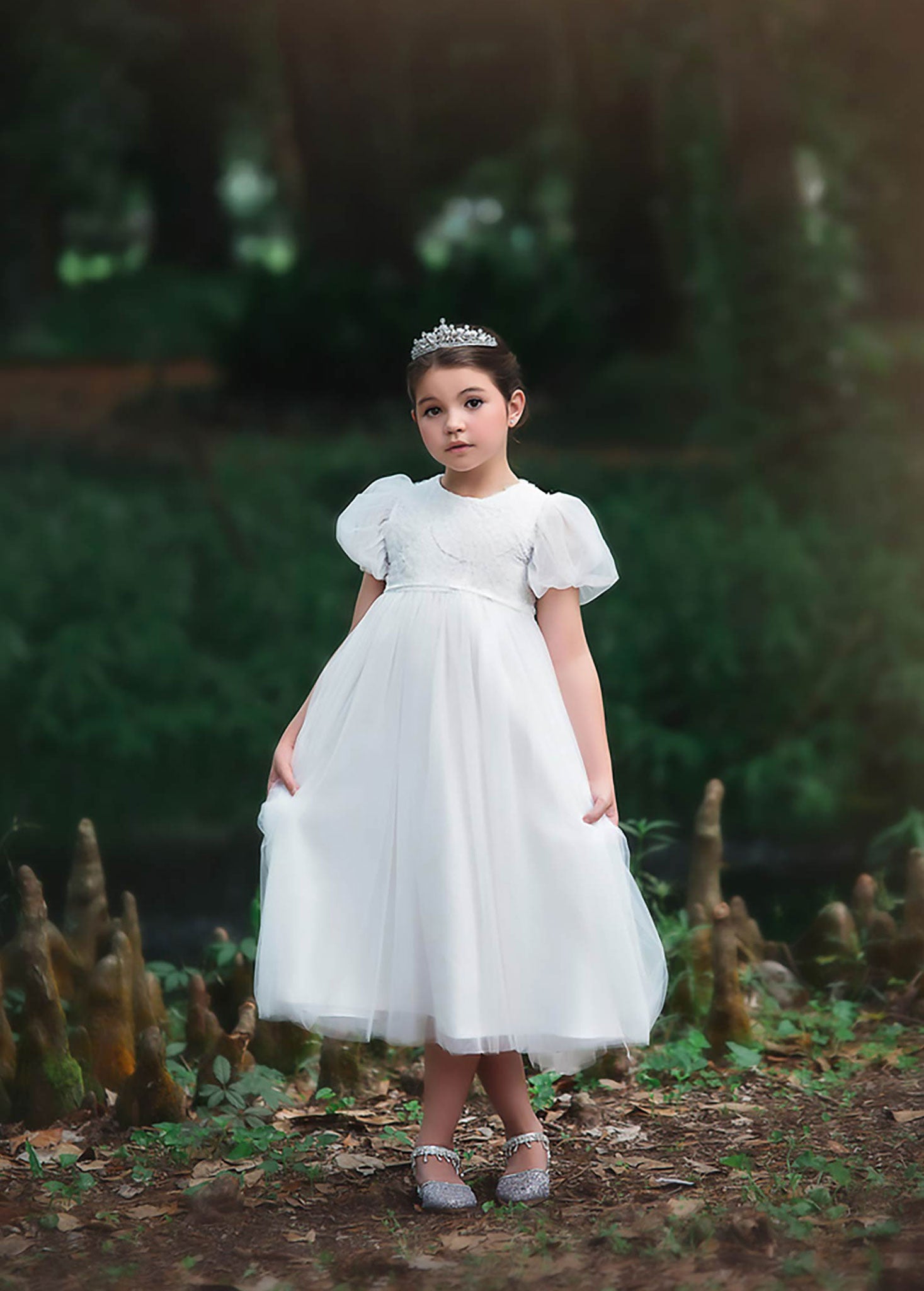 Diamond White Azazie lindsay Ball-Gown Lace Tulle Knee-Length Dress | Azazie
