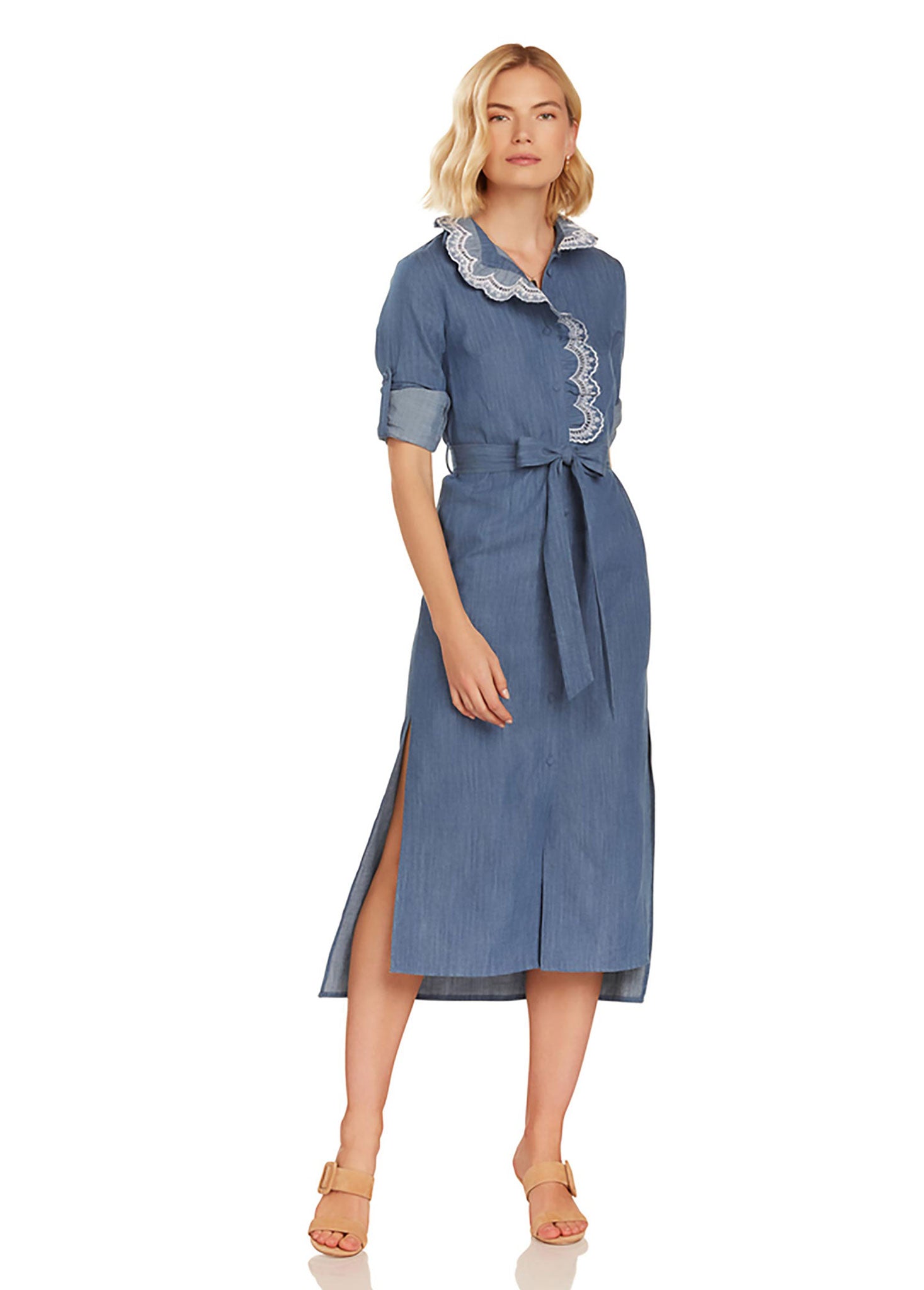 LEA BUTTON DOWN MAXI DRESS CHAMBRAY