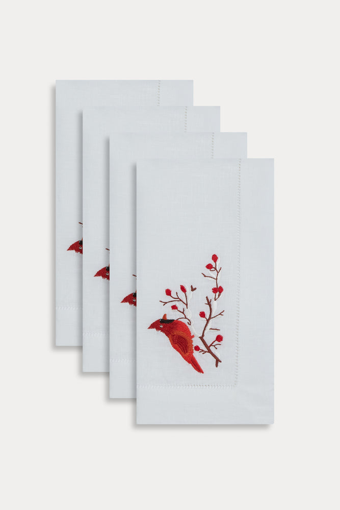 CARDINAL EMBROIDERED LINEN NAPKIN, SET OF 4